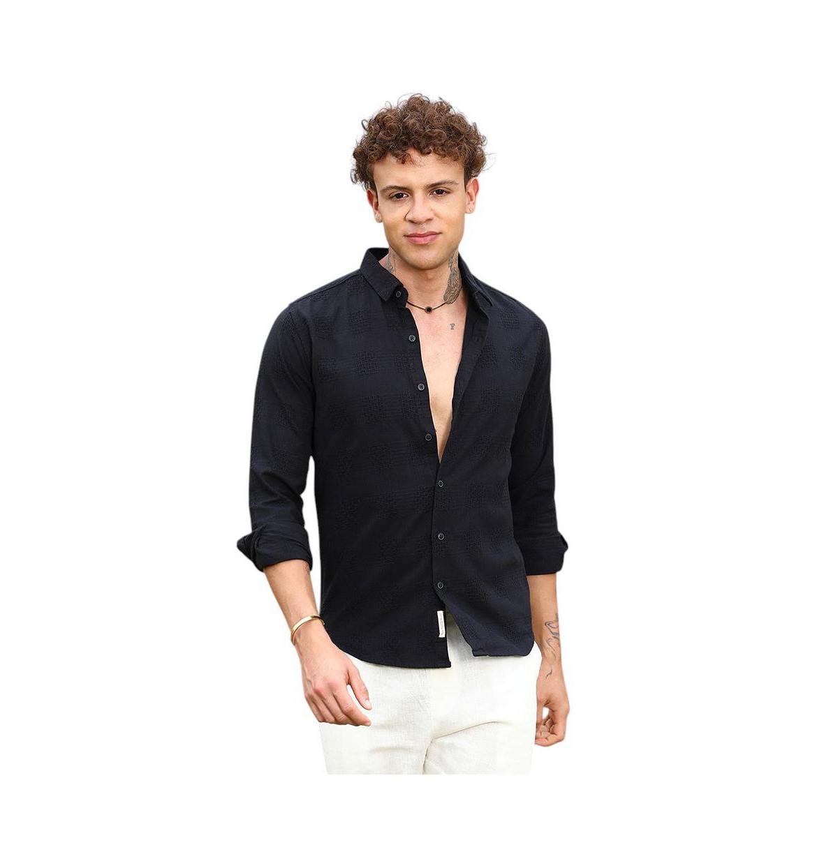 Men's Midnight Black Hive-Checkered Shirt - Black