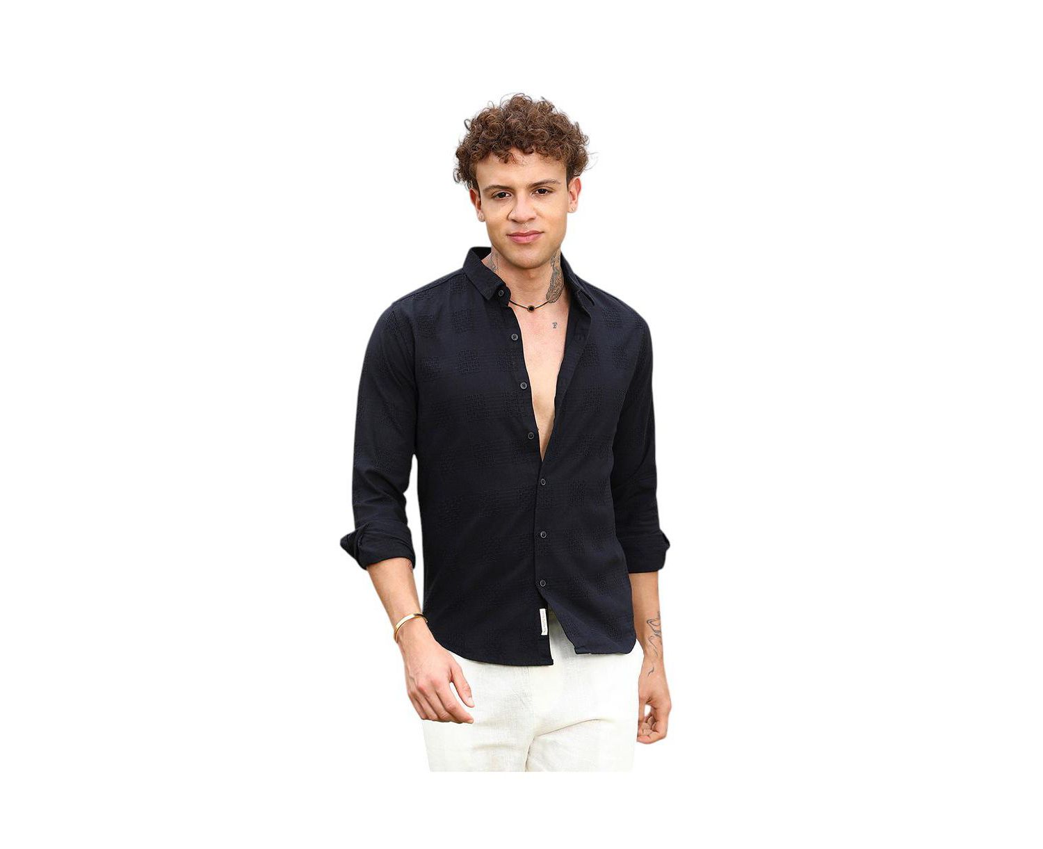 Men's Midnight Black Hive-Checkered Shirt