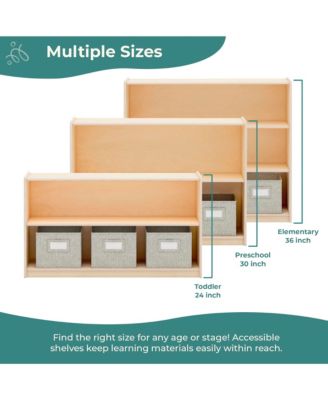 EdQ 2-Shelf Open Storage 30" - White: Kids' Low Wooden Bookshelf, Classroom and Playroom Furniture with Book and Toy Bins