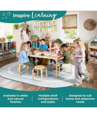 EdQ 2-Shelf 5-Compartment Storage 24" - White: Wooden Classroom and Playroom Bookshelf with Bins for Kids Toys and Books