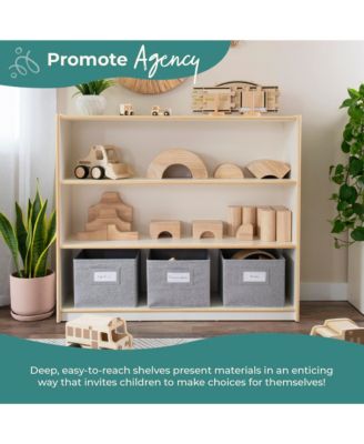 EdQ 3-Shelf Open Storage 36" - Natural: Children's Wooden Home and Classroom Toy and Book Organizer with Shelves and Bins