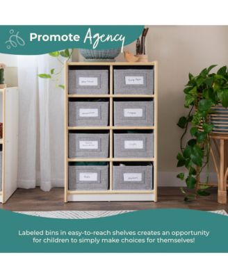 EdQ 8 Cubby Toy Storage Organizer 30" - Natural: Wooden Cube Bookshelf, Kids' Playroom and Bedroom Toy Organizer with Bins