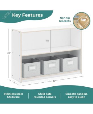 EdQ 2-Shelf Open Storage 30" - White: Kids' Low Wooden Bookshelf, Classroom and Playroom Furniture with Book and Toy Bins