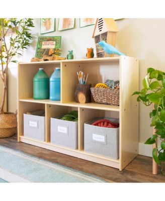 EdQ 2-Shelf 5-Compartment Storage 30" - Natural: Kids' Wooden Classroom Bookshelf, Art and Craft Supply Furniture with Bins