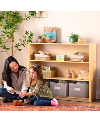 EdQ 3-Shelf Open Storage 36" - Natural: Children's Wooden Home and Classroom Toy and Book Organizer with Shelves and Bins