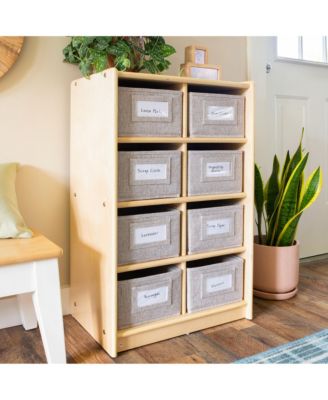 EdQ 8 Cubby Toy Storage Organizer 30" - Natural: Wooden Cube Bookshelf, Kids' Playroom and Bedroom Toy Organizer with Bins