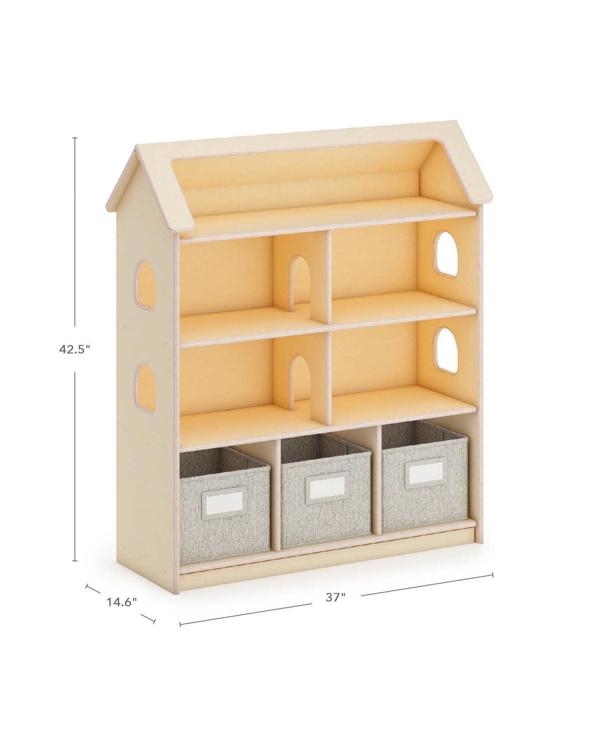 Guidecraft EdQ Dollhouse Bookshelf - Natural: Wood Kids' Pretend Play Furniture for Playroom and Classroom with Bins for Toys and Dolls