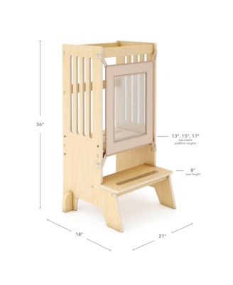 Jr. Contemporary Kitchen Helper Step-Up | Natural: Adjustable Wooden Montessori Toddler Tower, Kitchen and Bathroom Step Stool for Kids