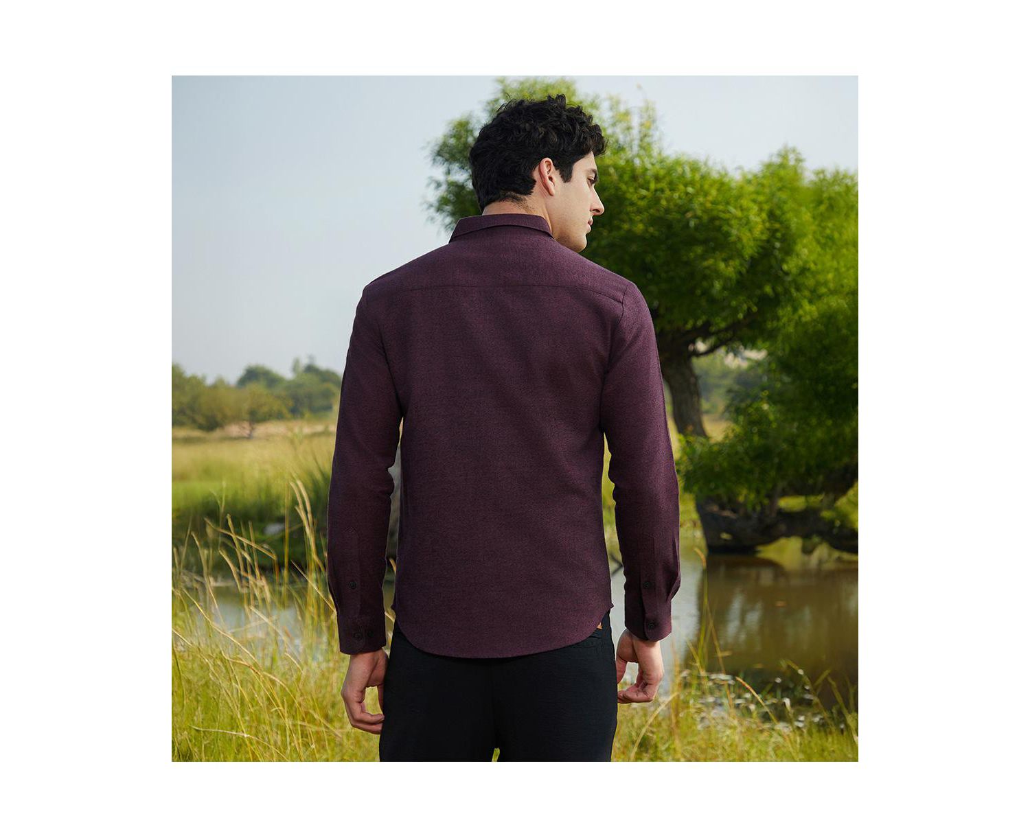 Men's Wine Red Solid Cotton Shirt