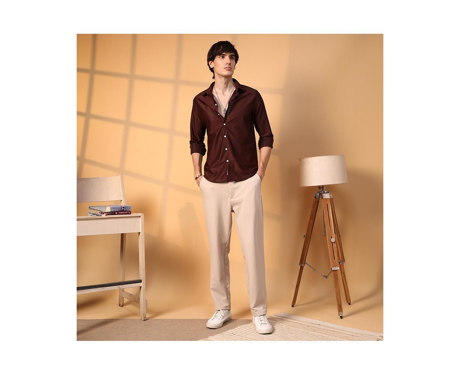 Men's Chocolate Brown Solid Honeycomb Shirt
