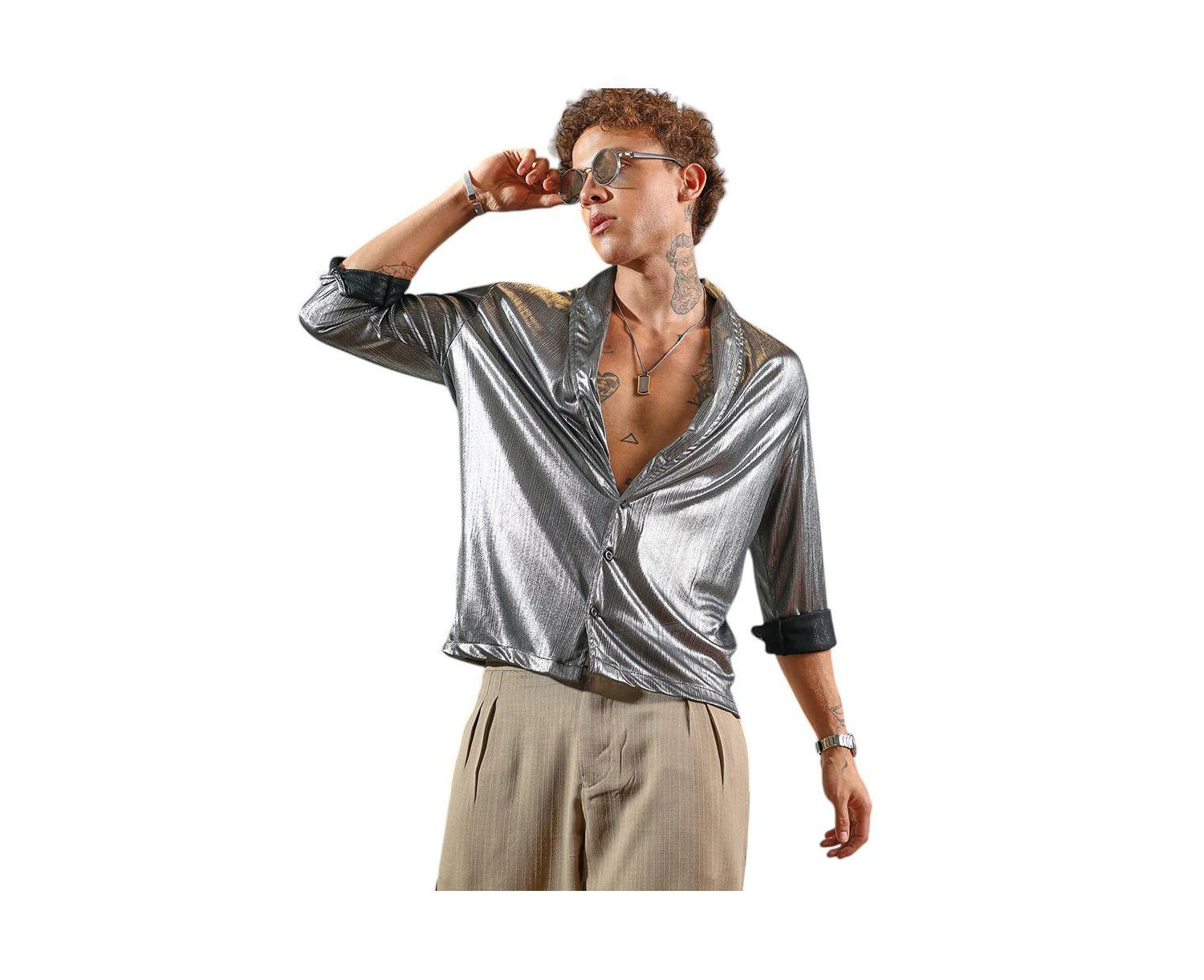 Men's Antique Silver Shawl Collar Shirt
