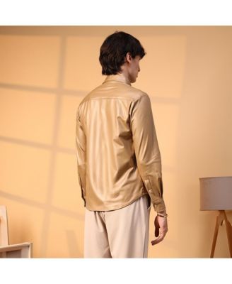 Men's Camel Brown Solid Suede Shirt