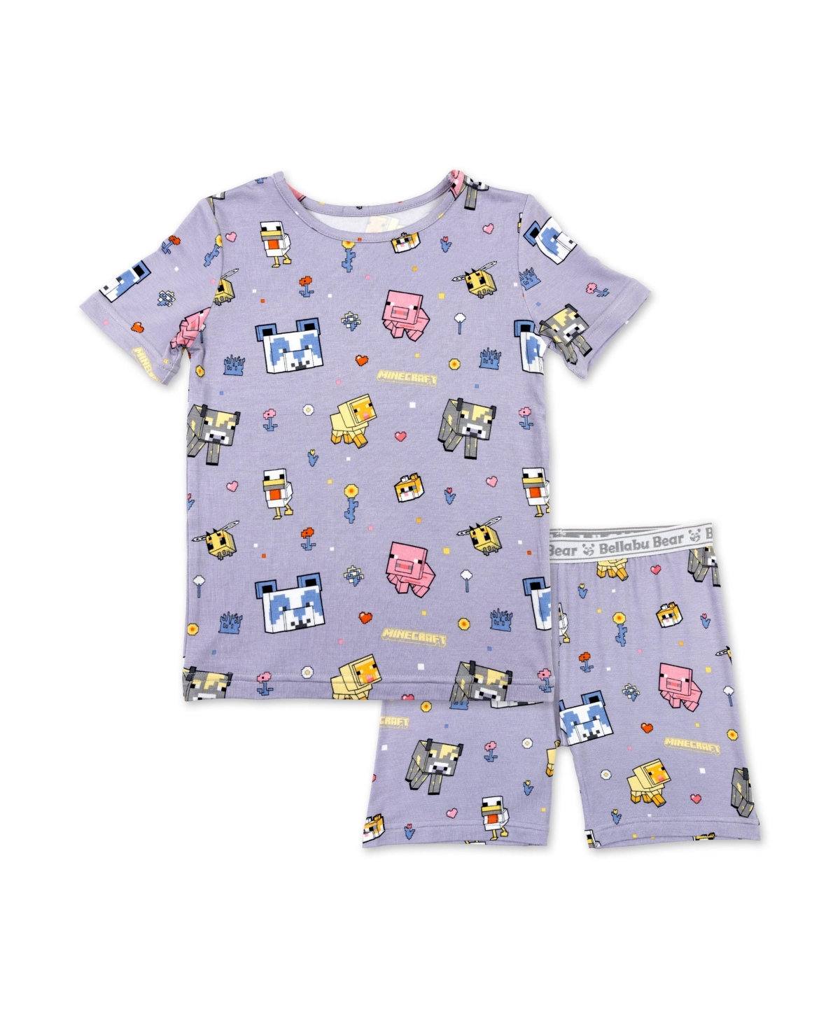 Bellabu Bear Kids Unisex Minecraft Pixel Pals 2-Piece Short Sleeve & Shorts Pajama Set - Minecraft pixel pals