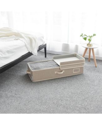 Folding Fabric Under Bed Organizer w/Double Open Lid - Clay