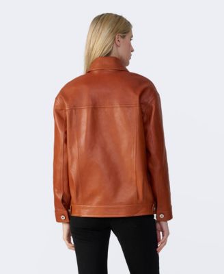 Women's Leather Shirt Jacket, Created For Macy's