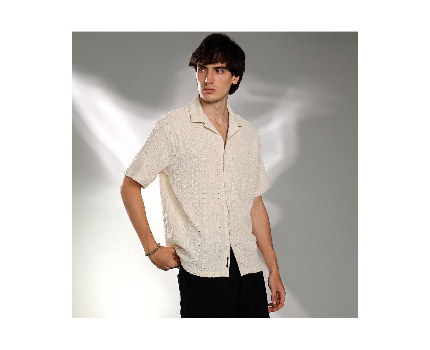 Men's Off-White Aztec-Textured Shirt