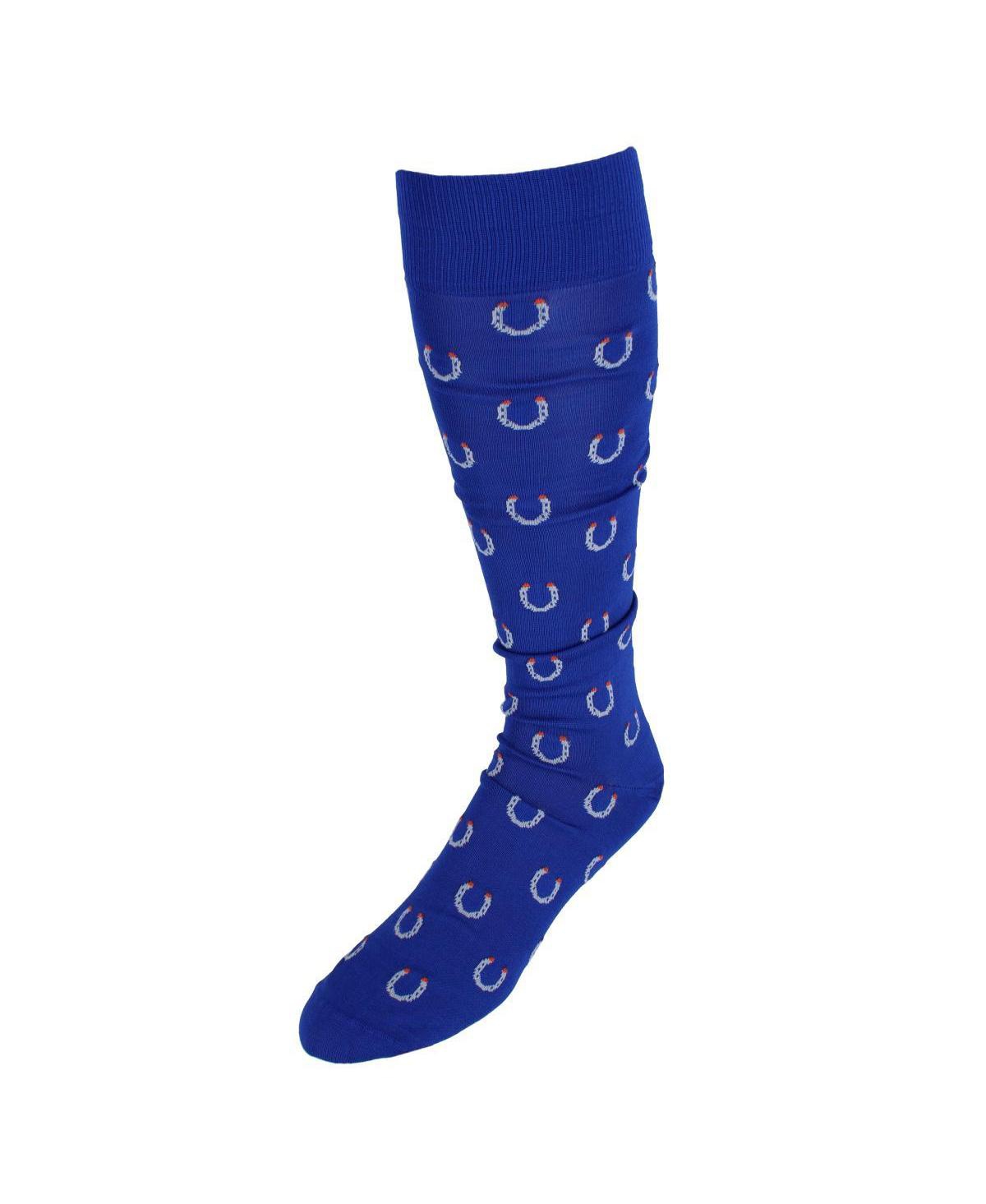 Men's Lucky Horseshoe Mid-Calf Pima Cotton Dress Novelty Sock (1 Pair) - Royal blue