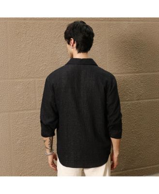 Men's Midnight Black Straw-Tactile Utility Oversized Shirt