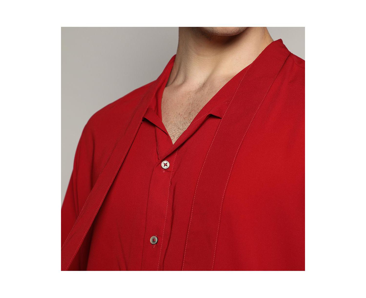 Men's Crimson Red Slash Collar Shirt