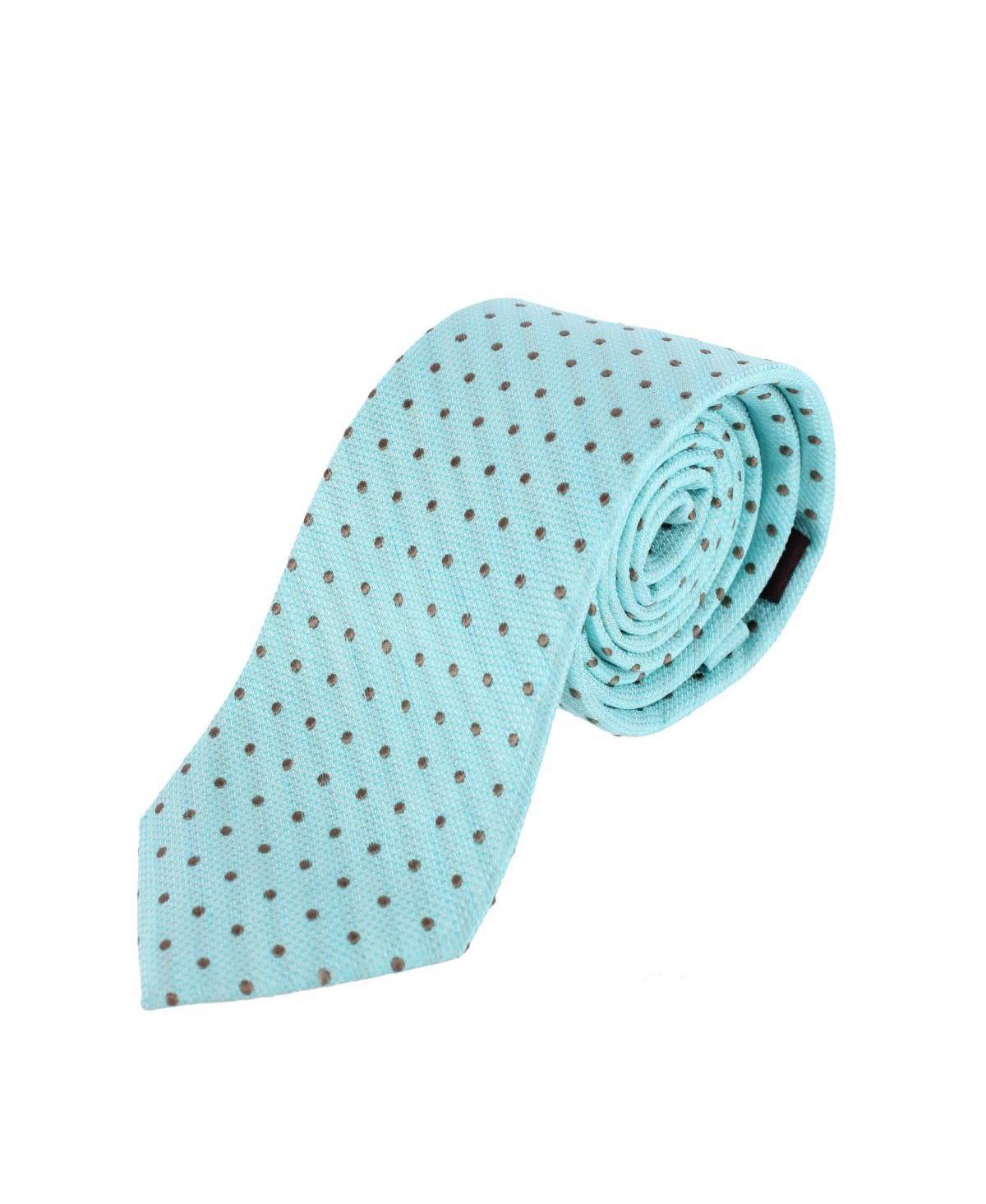 Men's Ignacio Linen Blend Polka Dot Vertical Slant Lined Business Necktie - Light blue