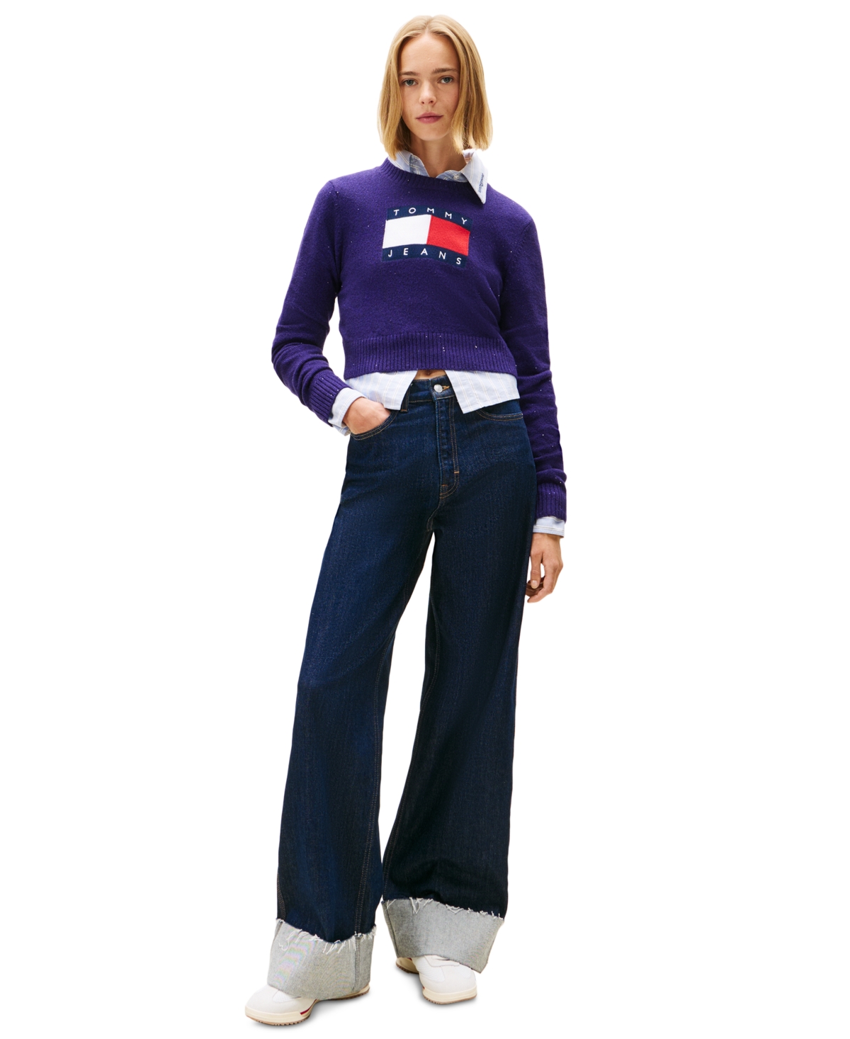 Tommy Jeans Women's Sparkle Flag Logo Sweater In Blue
