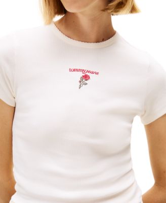 Women's Slim Rose Logo Ribbed Short-Sleeve T-Shirt