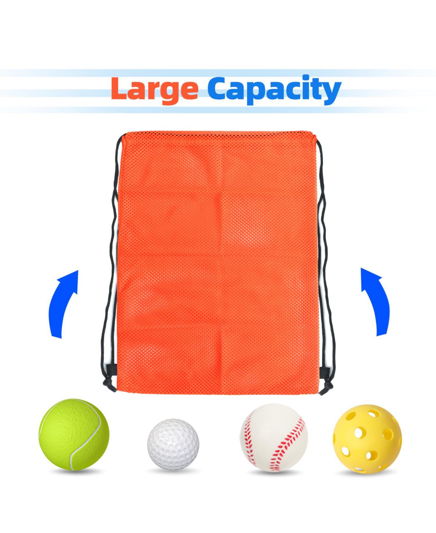 Рюкзак GSE Games & Sports Expert 19"x15" Mesh Drawstring Bag for Sports Gym Gear, Backpacking, Camping Gear, Travel (Several Colors Available), цвет: Оранжевый — фото 3