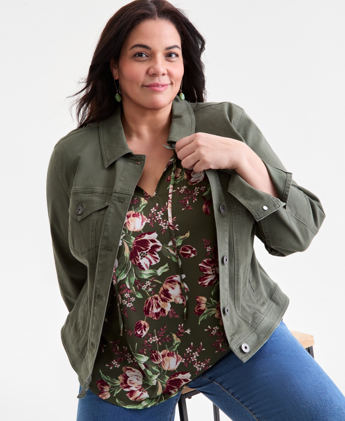 Style & Co Women's Printed Ruffle Puff-sleeve Top, Macy's Exclusive In Green