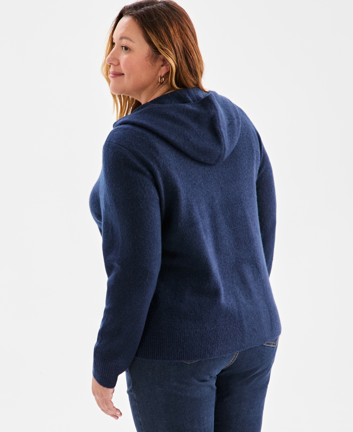 Style & Co Plus Size Zip-front Hooded Sweater, Macy's Exclusive In Blue