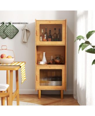 3-Cube Wicker Storage Cabinet with Open Compartment For Living Room