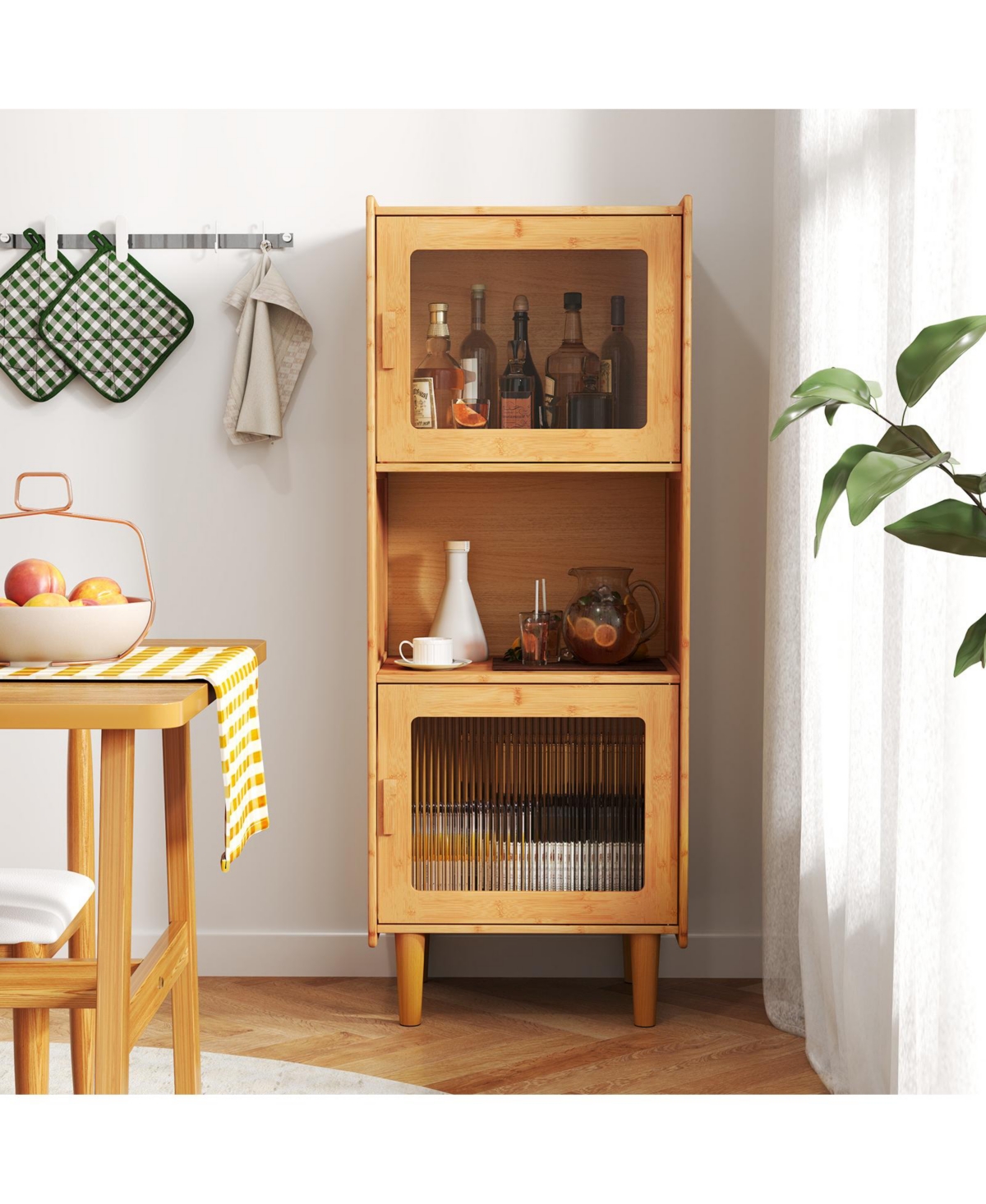 Slickblue 3-Cube Wicker Storage Cabinet with Open Compartment For Living Room