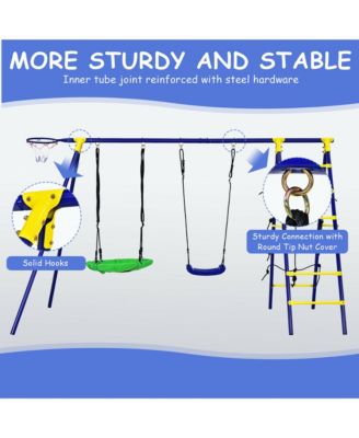 Boys 5-In-1 Swing Set for Outdoor W/ Heavy Duty Frame Basketball Hoop & Climbing Ladder