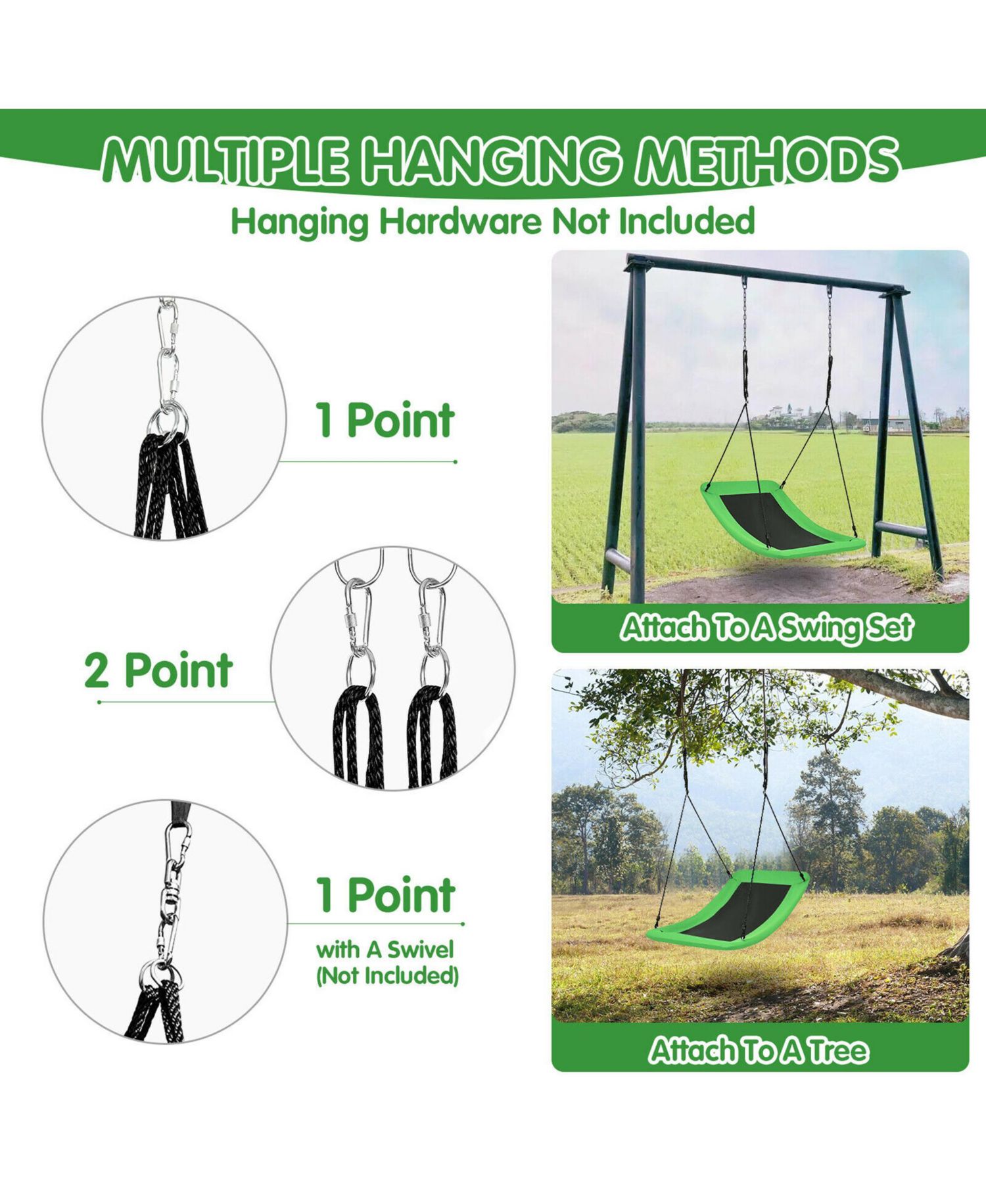 700lb Giant 60'' Platform Tree Swing for Kids and Adults