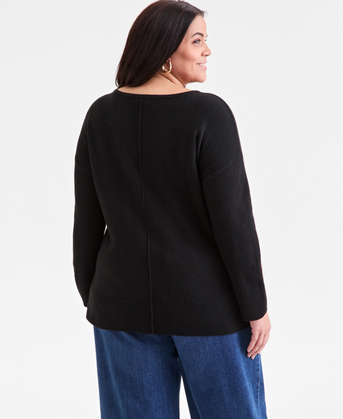 Style & Co Plus Size Seam-front Lux Tunic Sweater, Macy's Exclusive In Black