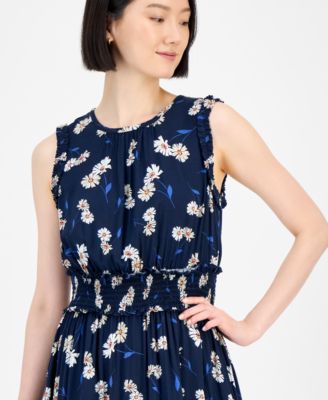 Women's Daisy-Print Smocked-Waist Dress