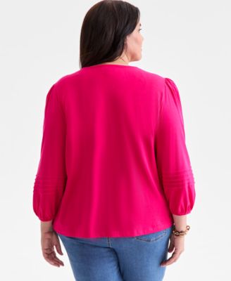 Plus Size Broderie Anglaise 3/4-Sleeve Top