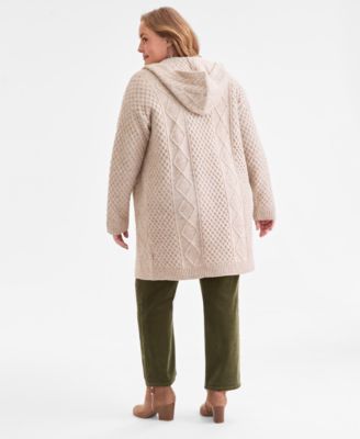 Plus Size Chunky Open-Front Cable-Knit Cardigan, Macy's Exclusive