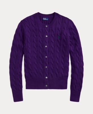 Women's Cable-Knit Cotton Crewneck Cardigan Sweater