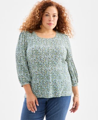 Plus Size Printed 3/4-Sleeve Blouse