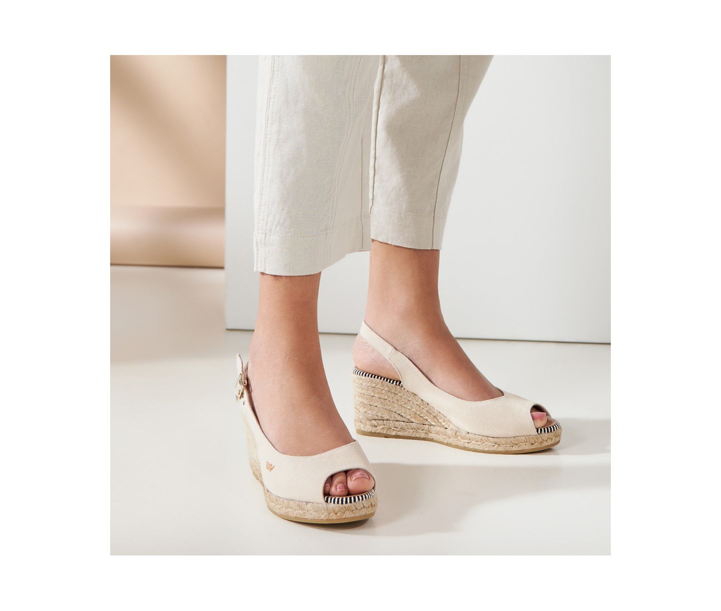 Женские сандалии VISCATA Gavina Canvas Espadrille Sandal Wedges Slingback, цвет: Бежевый — фото 5