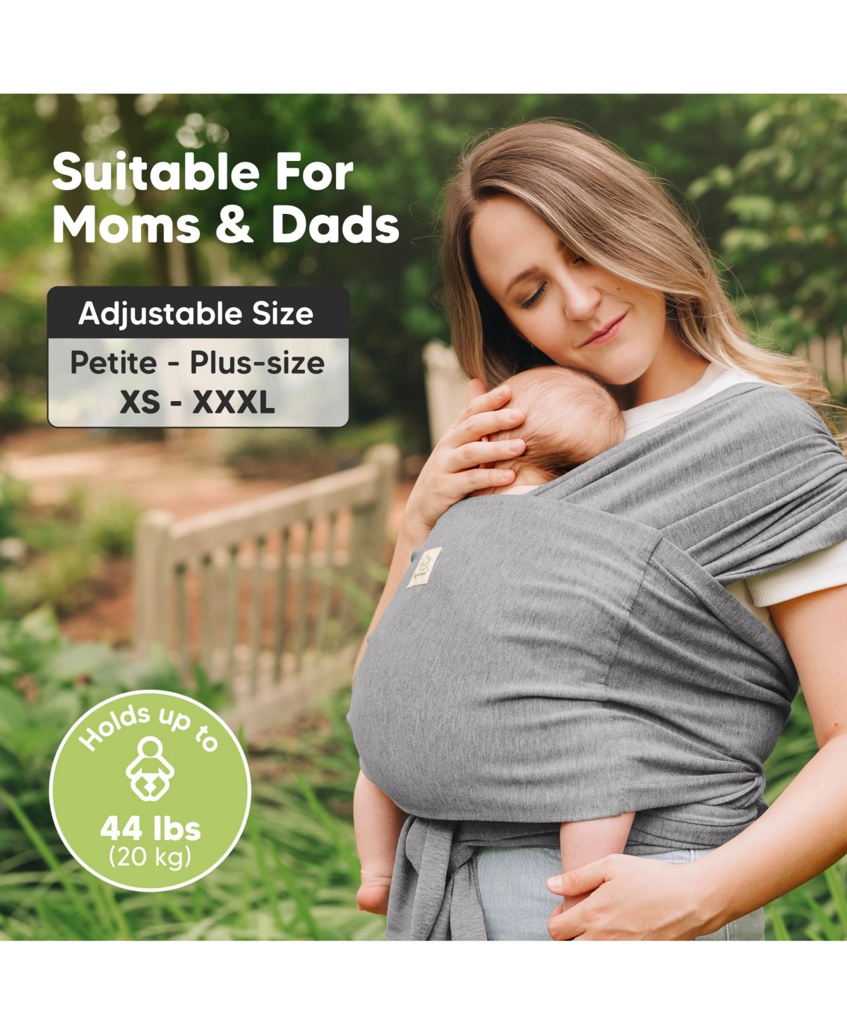 KeaBabies D-Lite Baby Wrap Carrier, Adjustable Sling, Newborn, Infant, Toddler 7-44lbs