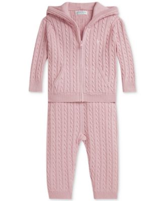 Baby Girls 2-Pc. Mini Cable-Knit Hoodie & Pant Set