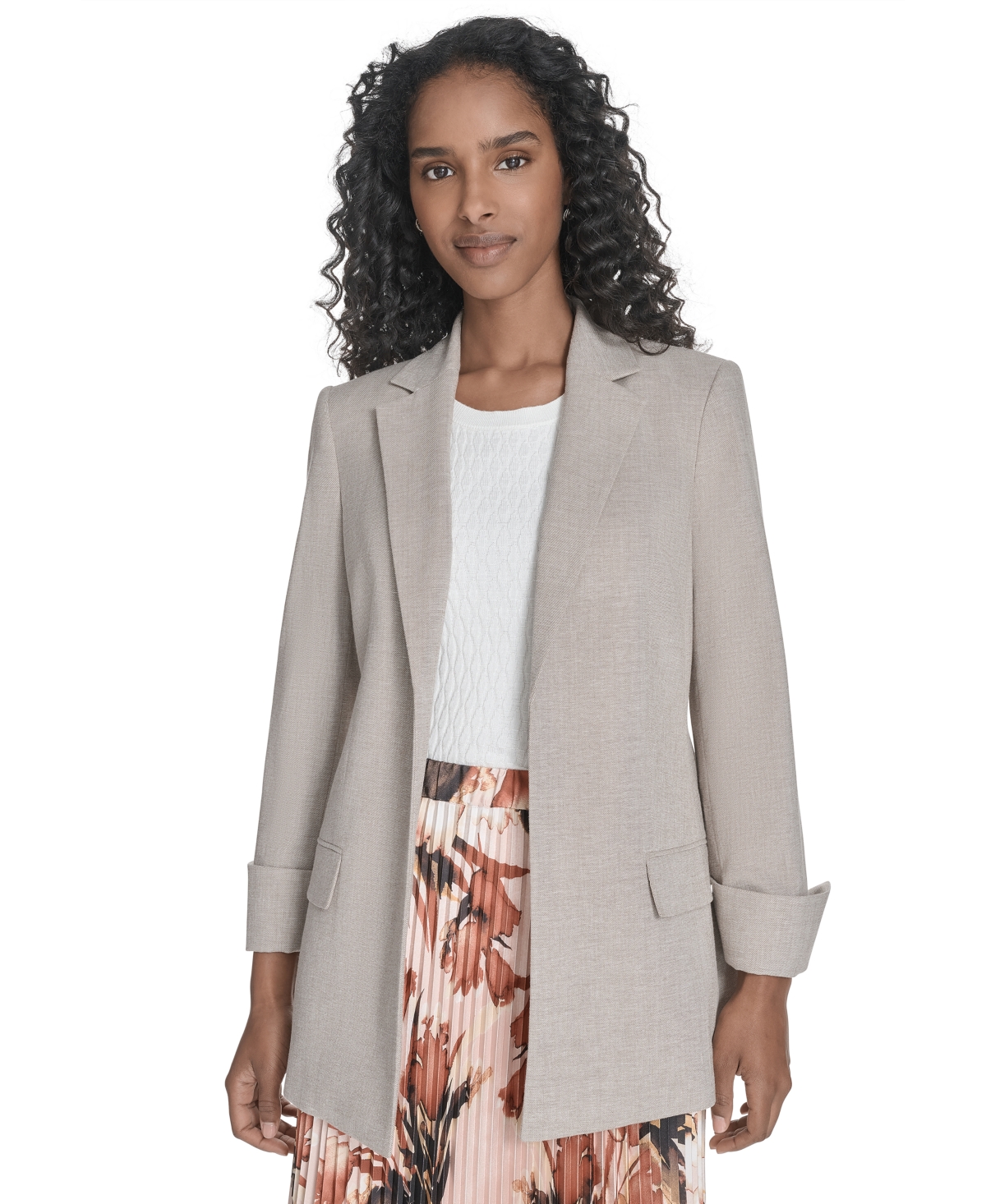 Petite Notch Collar Open Front Blazer - Toasted Sumac
