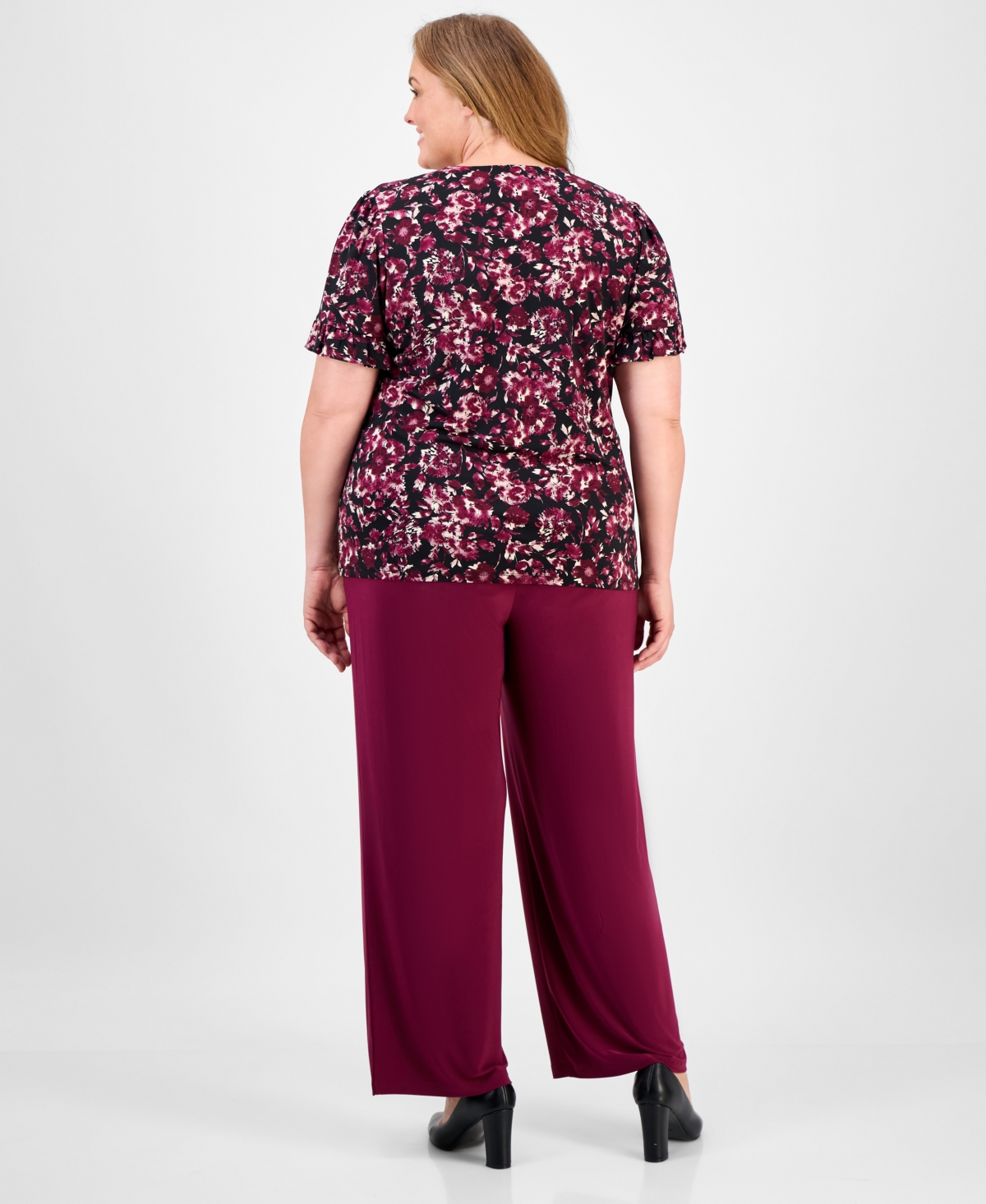 Ak Anne Klein Plus Size Floral-print V-neck Top
