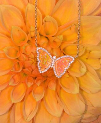 Butterfly Necklace with Lab-Grown Opal in Plated Sterling