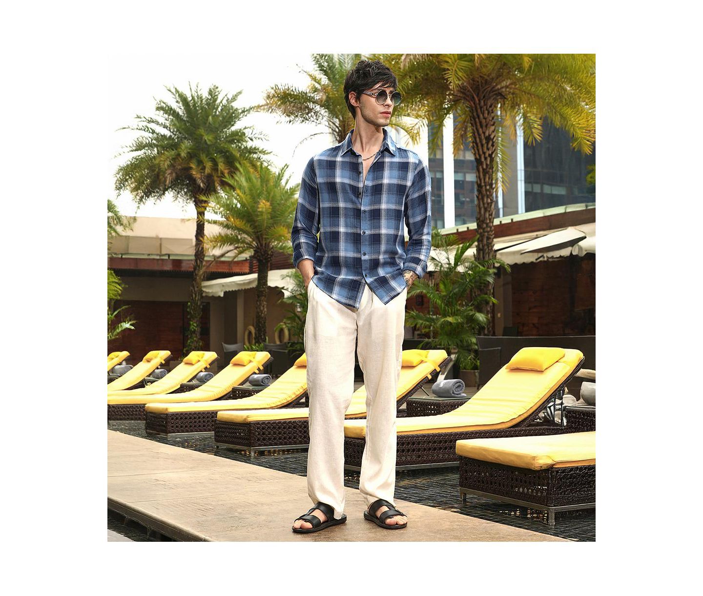 Мужская рубашка Cahoot Campus Sutra Navy Blue & Off-White Multi-Checkered, цвет: Синий — фото 3