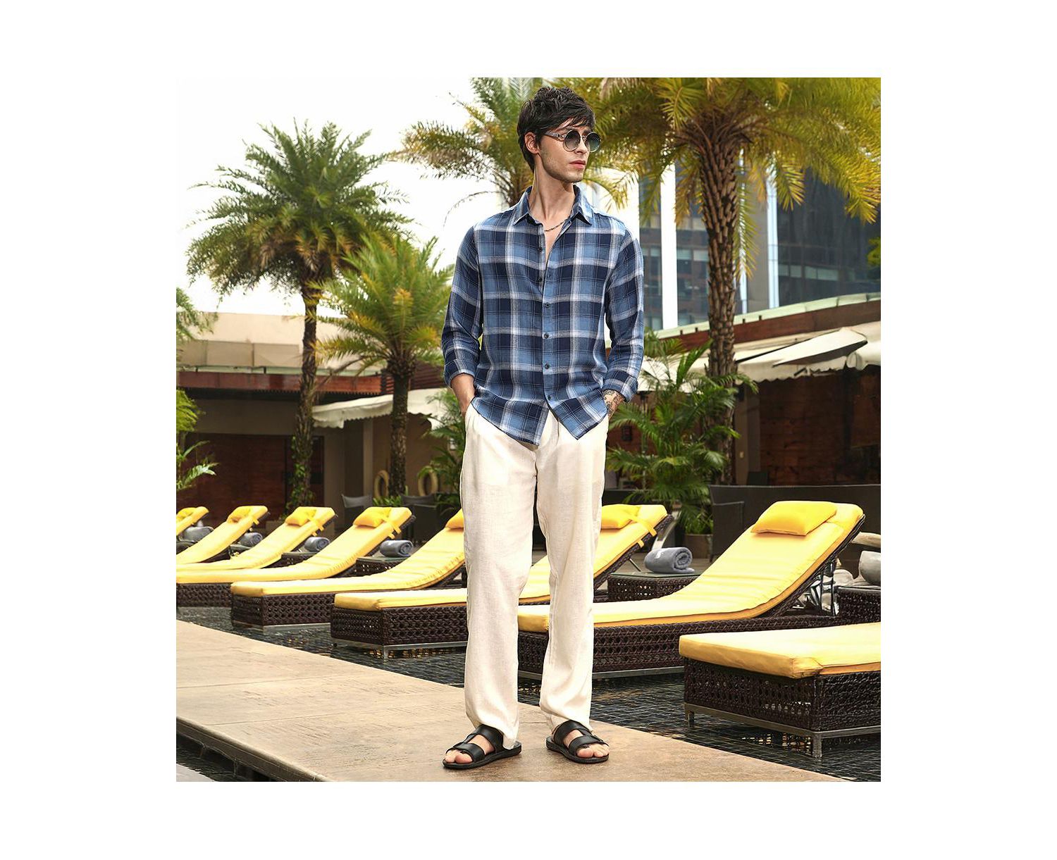 Men's Navy Blue & Off-White Multi-Checkered Shirt