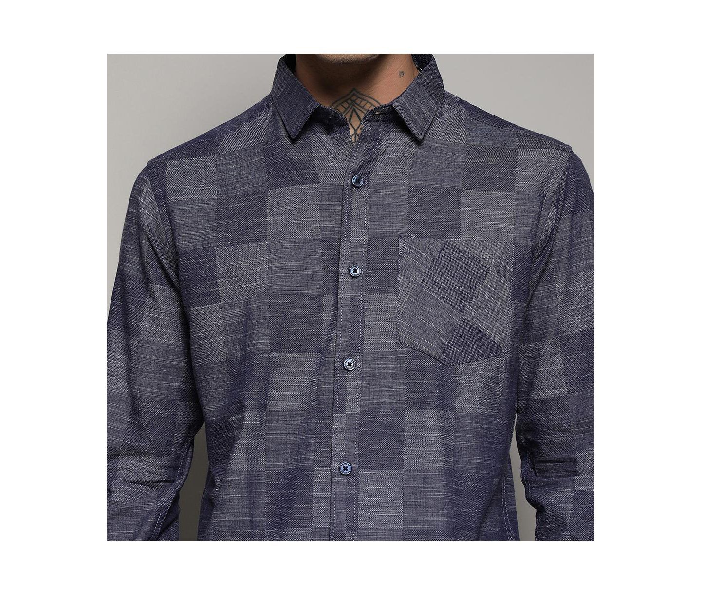 Мужская рубашка Cahoot Campus Sutra Steel Blue Heathered Denim Check, цвет: Синий — фото 7