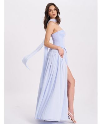 Women's Qianna Baby Blue Peplum Top Drop Waist Chiffon Gown