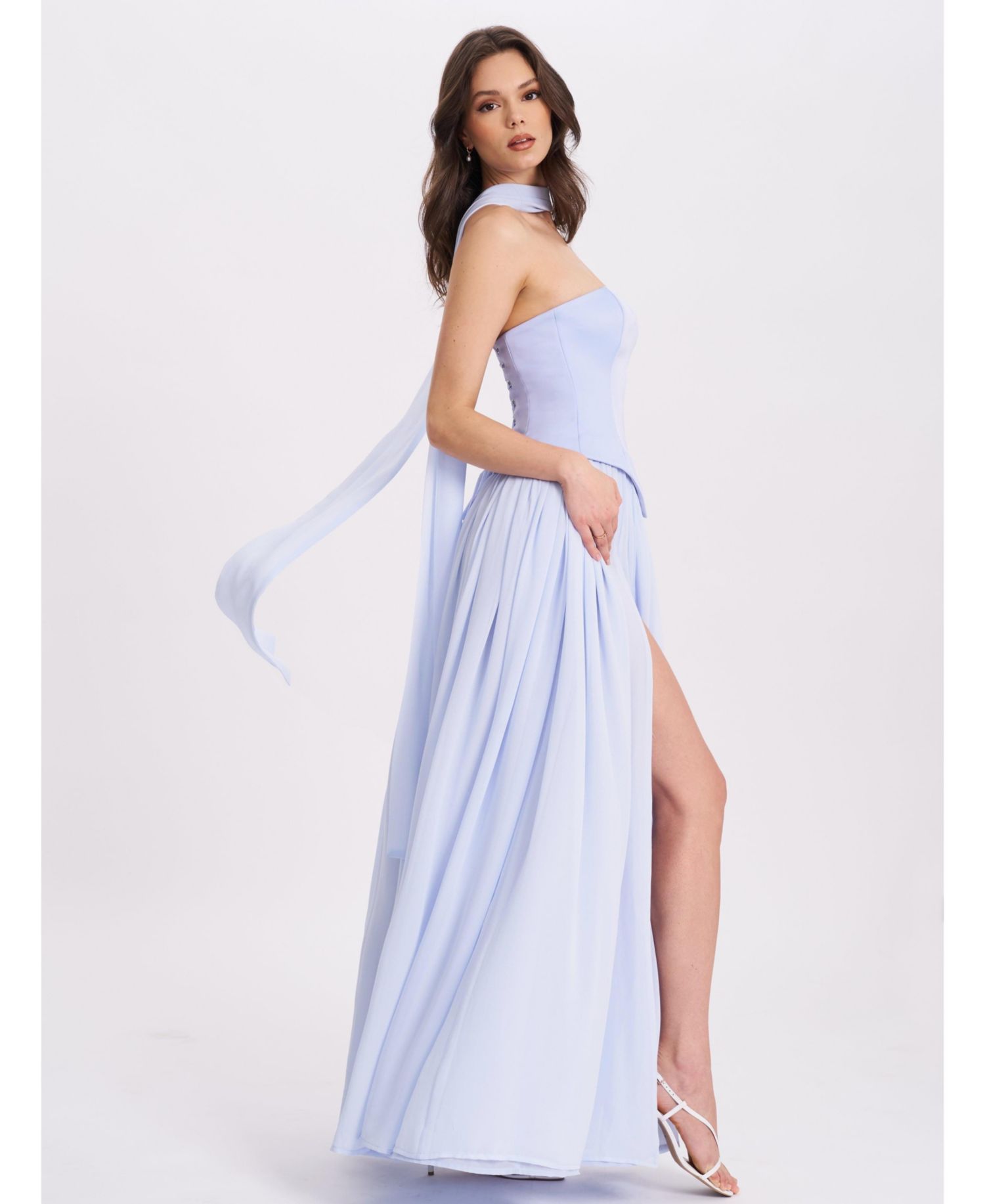 Women's Qianna Baby Blue Peplum Top Drop Waist Chiffon Gown